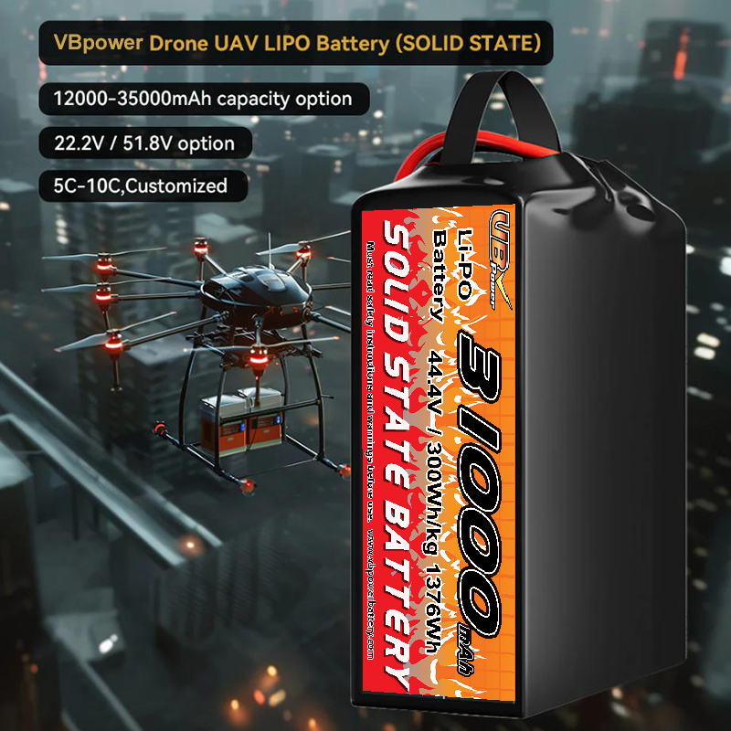 VBpower 31000 мА·ч 44,4 В 12S Высокоэнергетическая твердотельная аккумуляторная батарея для дронов, мультироторов, VTOL и картографирования
