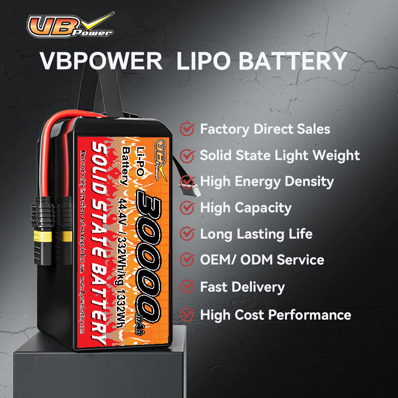 VBpower 44.4В 30000мА·ч 3C высокоэнергетическая твердотельная батарея для дронов, мультироторных VTOL-аппаратов и картографирования
