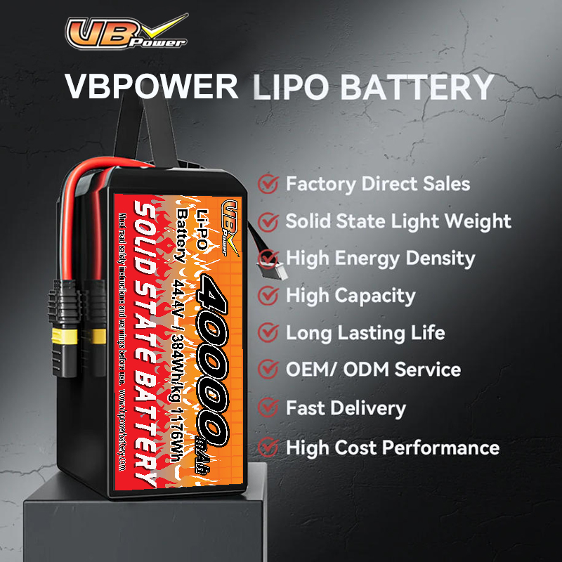 VBpower 40000 мА·ч 44,4 В 12S Высокоэнергетическая твердотельная аккумуляторная батарея для дронов, мультироторов, VTOL и картографирования