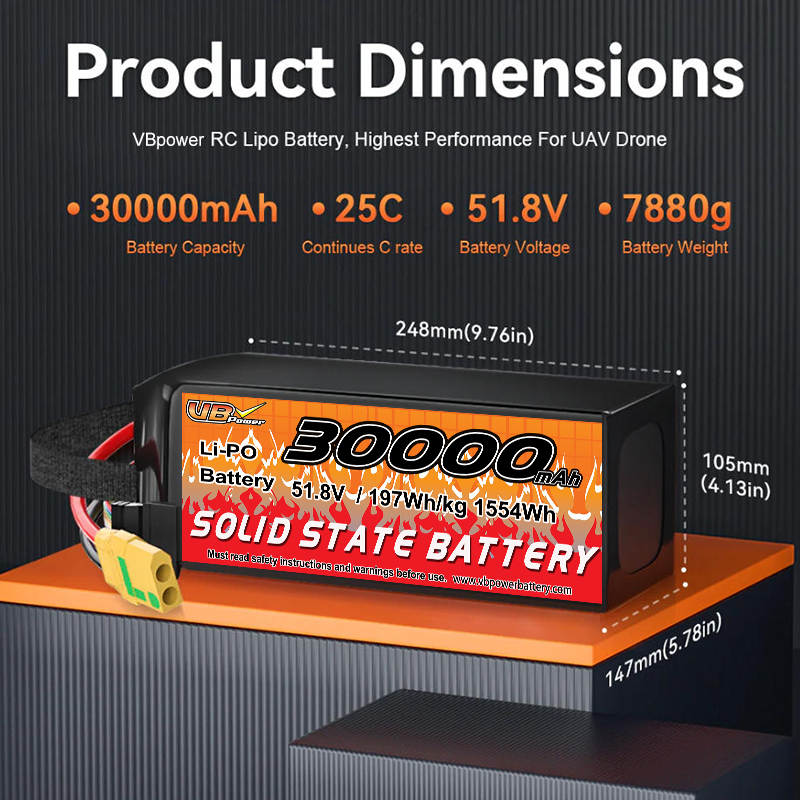 VBpower 30000мА·ч 51,8 В 14S 25C литий-полимерный аккумулятор для сельскохозяйственных дронов