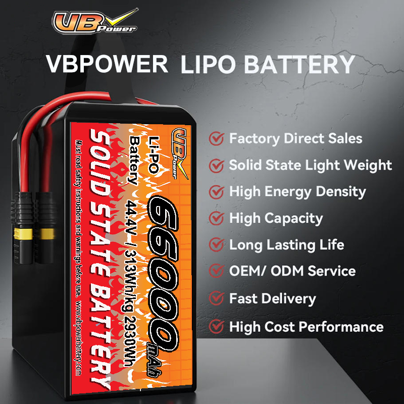 VBpower 66000 мА·ч 44,4 В 12S Высокоэнергетическая твердотельная аккумуляторная батарея для дронов, мультироторов, VTOL и картографирования