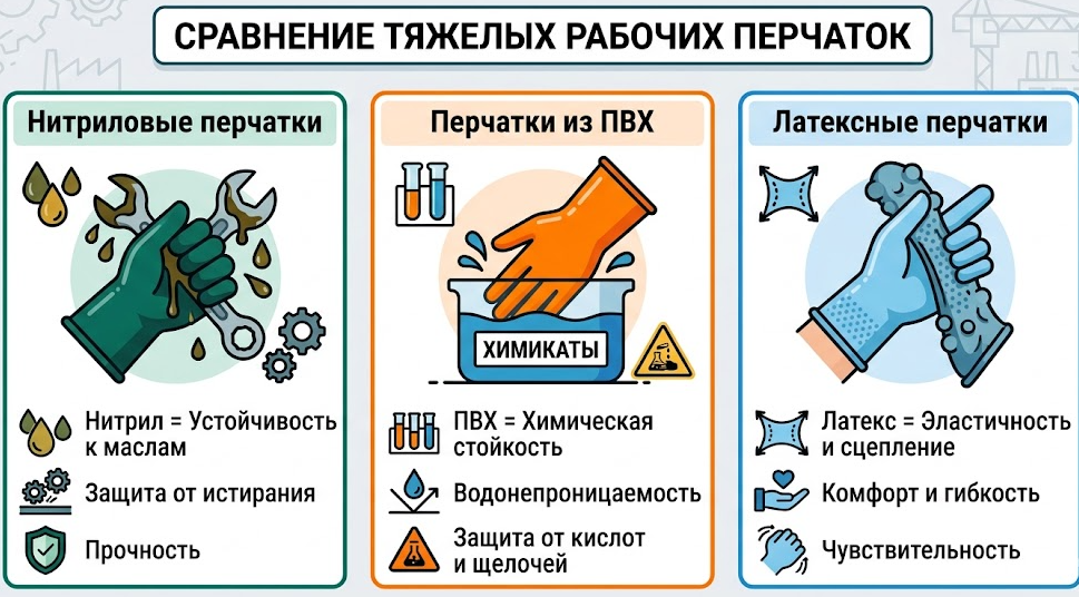 Тяжелые рабочие перчатки с нитриловым и ПВХ покрытием