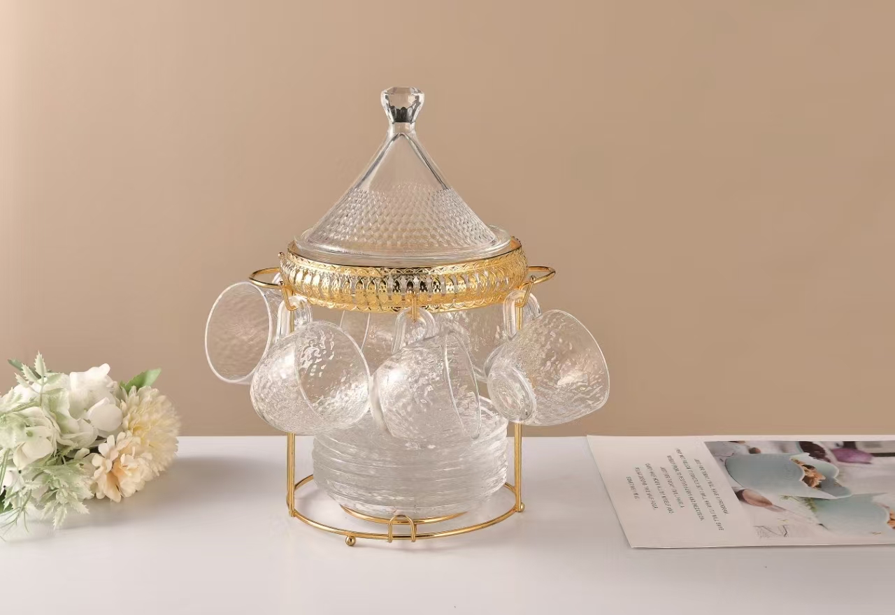 Железная стойка для подвешивания стеклянной кофейной чашки с крылом и подносом для закусок