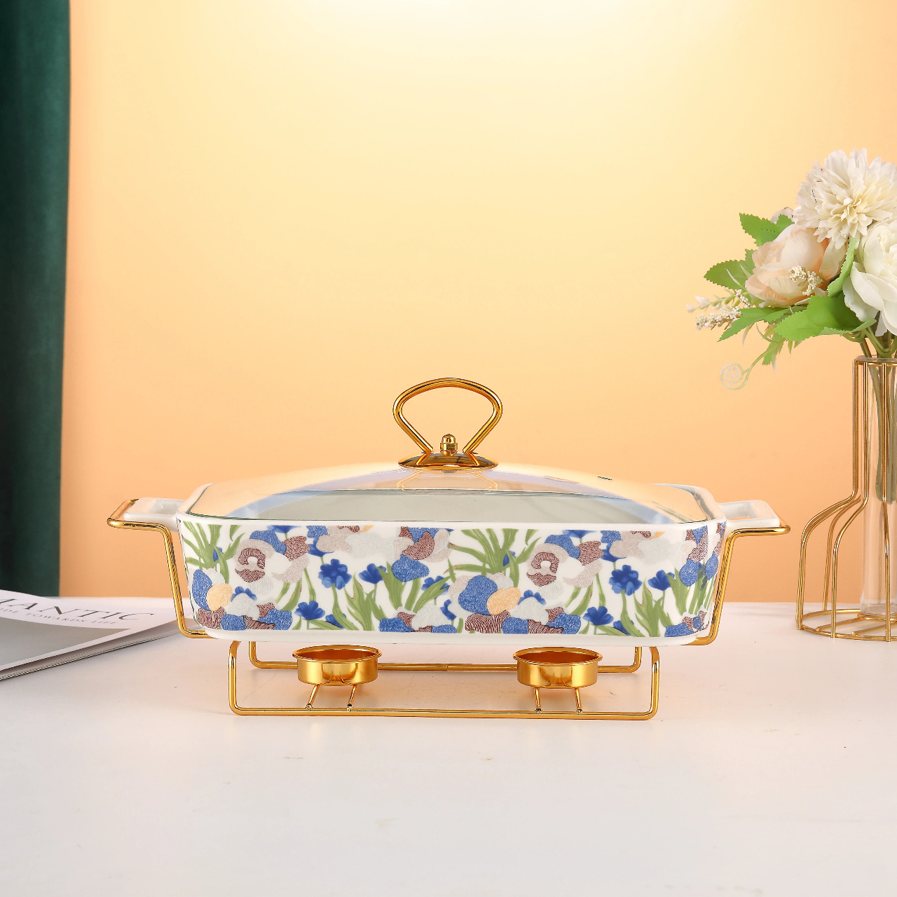 Керамическая форма для выпечки в винтажном стиле с набивным рисунком и чугунным нагревательным элементом (семейный набор из трех предметов)