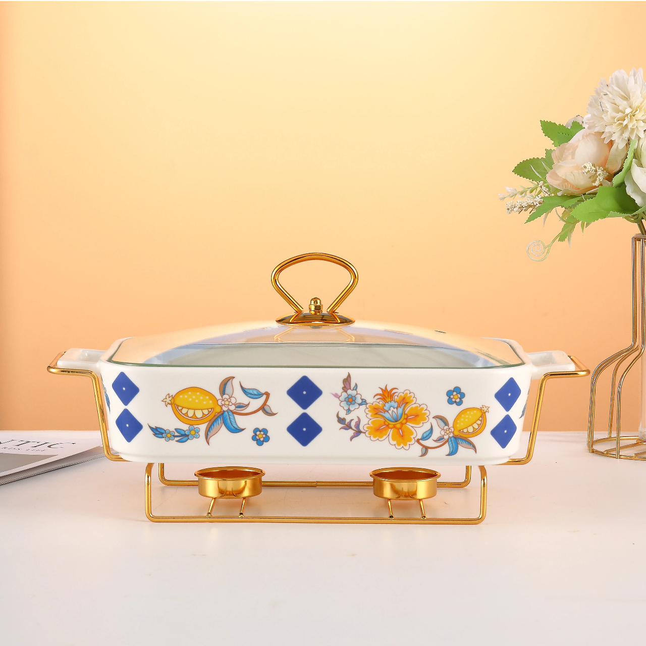 Керамическая форма для выпечки в винтажном стиле с набивным рисунком и чугунным нагревательным элементом (семейный набор из трех предметов)