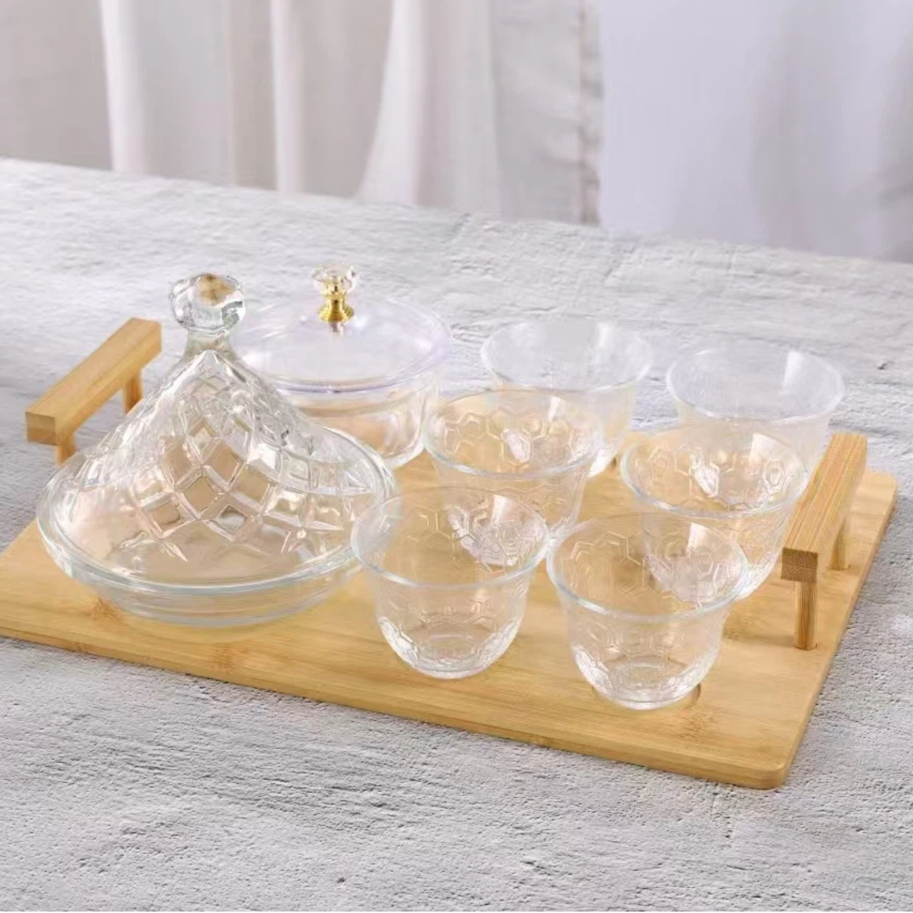 Высококачественная прозрачная однотонная тарелка для закусок и фруктов с кружкой, деревянный поднос