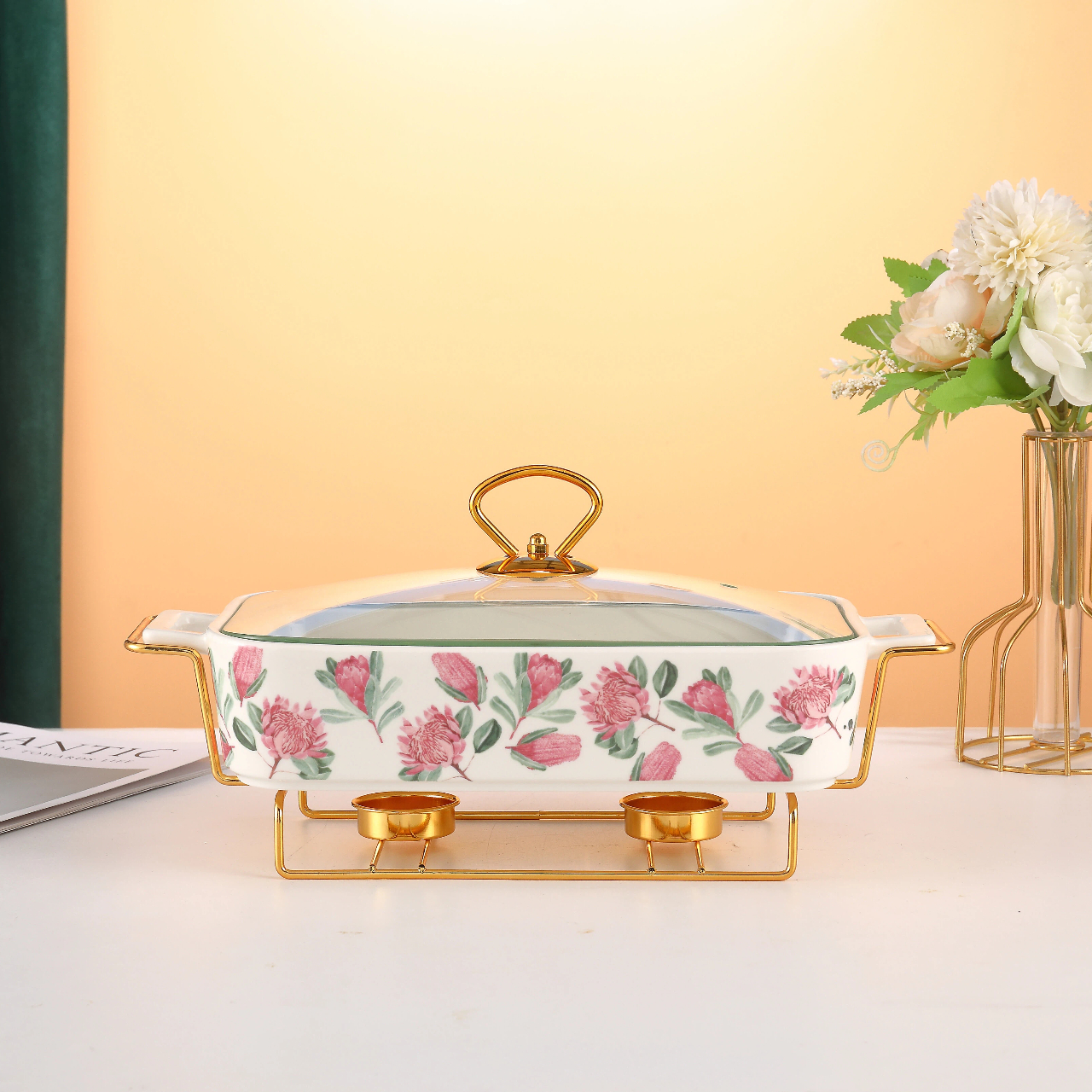 Керамическая форма для выпечки в винтажном стиле с набивным рисунком и чугунным нагревательным элементом (семейный набор из трех предметов)