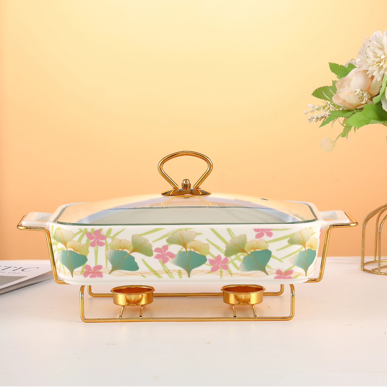 Керамическая форма для выпечки в винтажном стиле с набивным рисунком и чугунным нагревательным элементом (семейный набор из трех предметов)