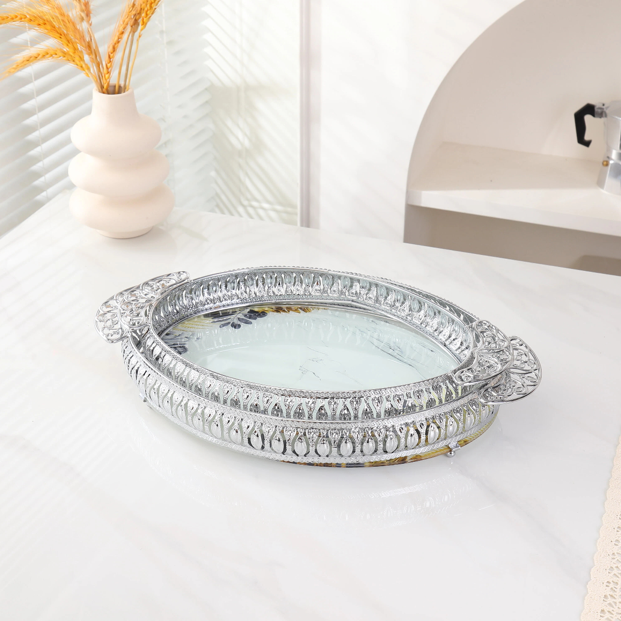 Роскошный позолоченный зеркальный лоток для хранения косметики и украшение для фруктового подноса