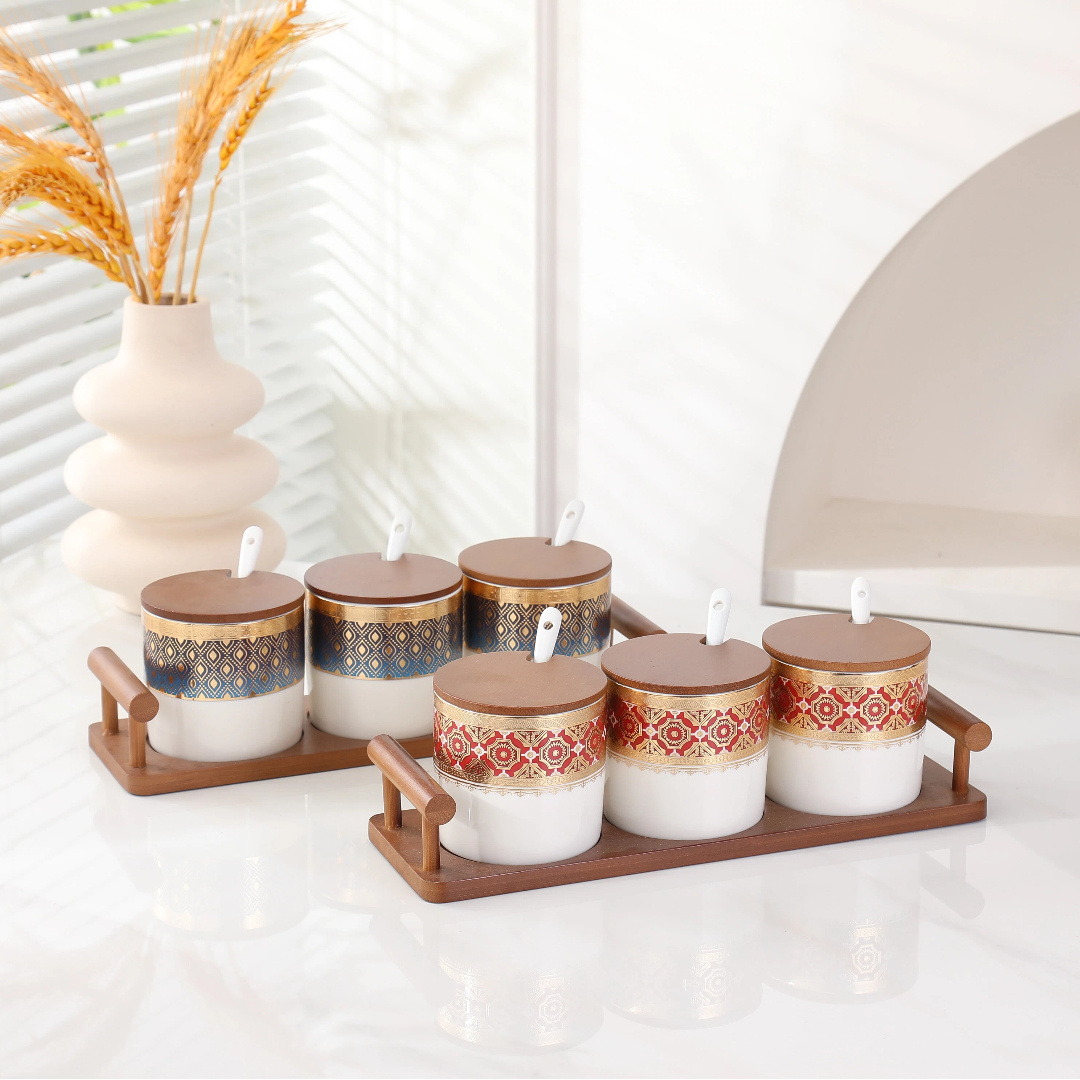 Оптовая продажа кухонных контейнеров для хранения, керамических банок с крышками для хранения специй на плите или кухонном столе.