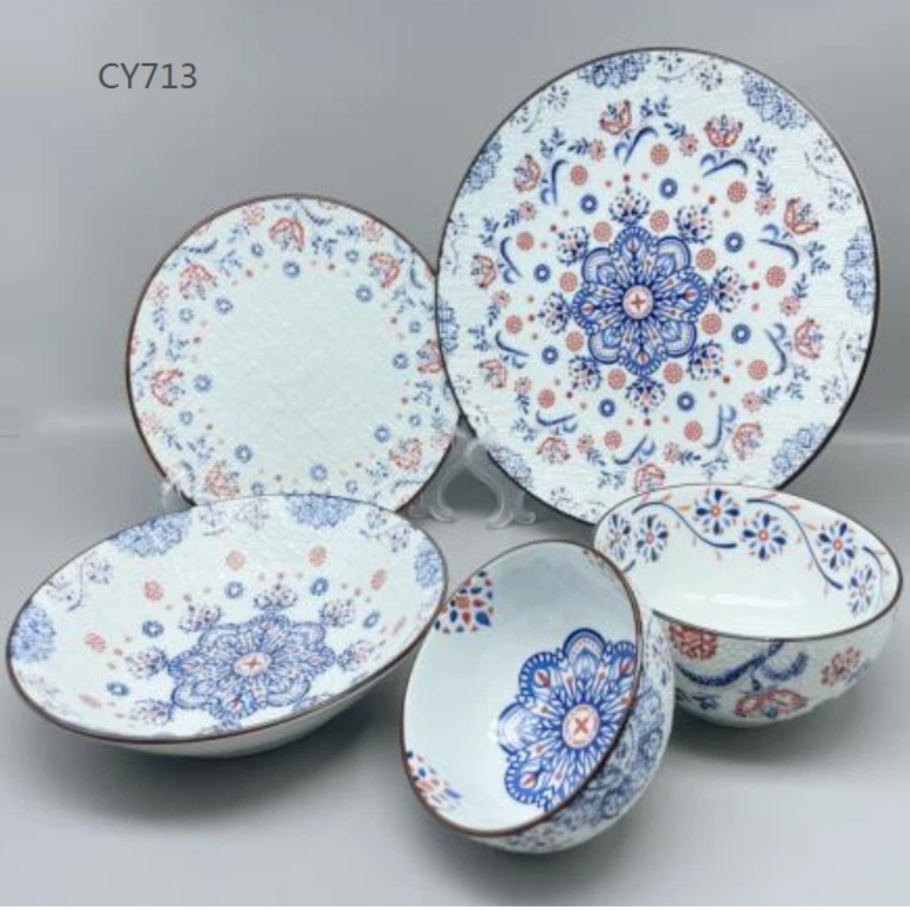 Набор из расписанных эмалью обеденной тарелки и миски, керамическая посуда в стиле ретро и высокого качества.