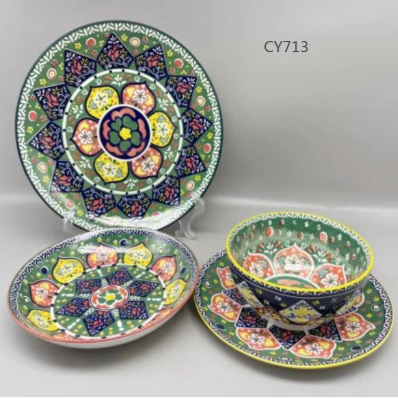 Набор из расписанных эмалью обеденной тарелки и миски, керамическая посуда в стиле ретро и высокого качества.