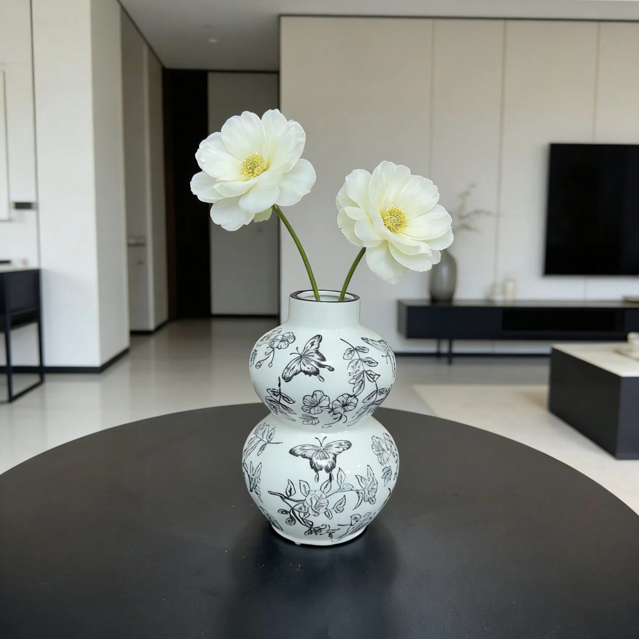 Элегантная керамическая ваза в стиле ретро с цветочным орнаментом, большого объема.