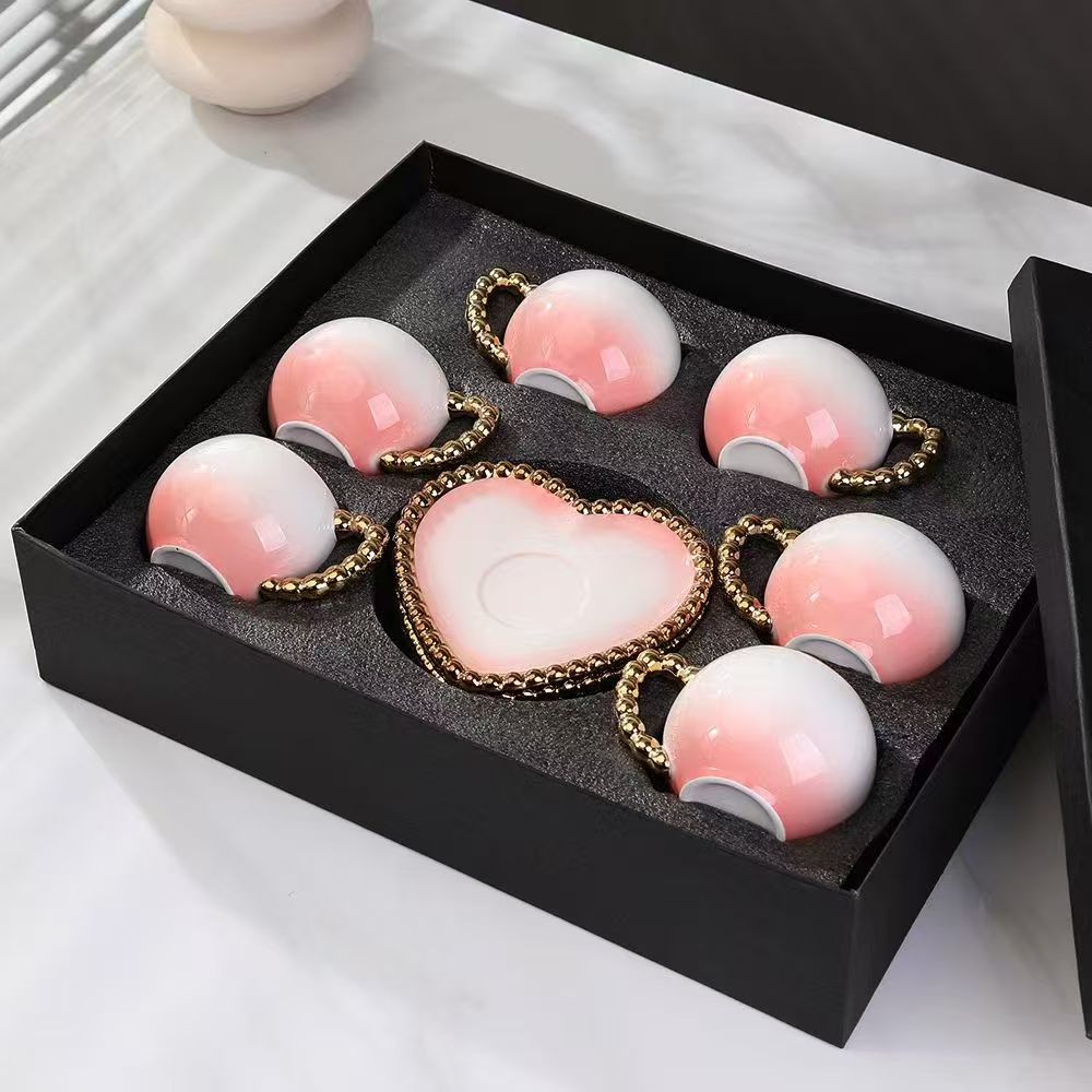 Градиентный набор кофейных кружек с блюдцем, изысканный набор, идеально подходит для подарка.