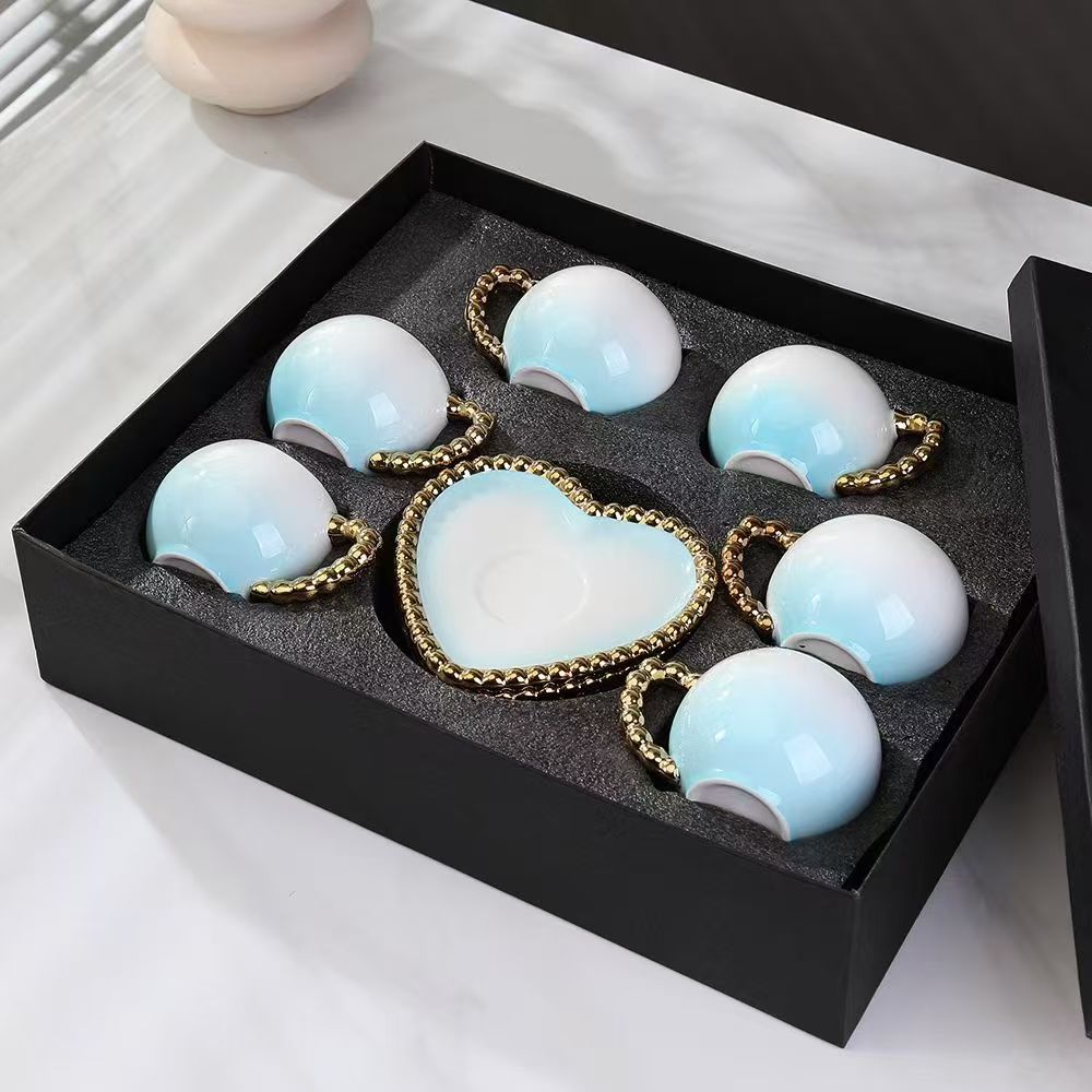 Градиентный набор кофейных кружек с блюдцем, изысканный набор, идеально подходит для подарка.