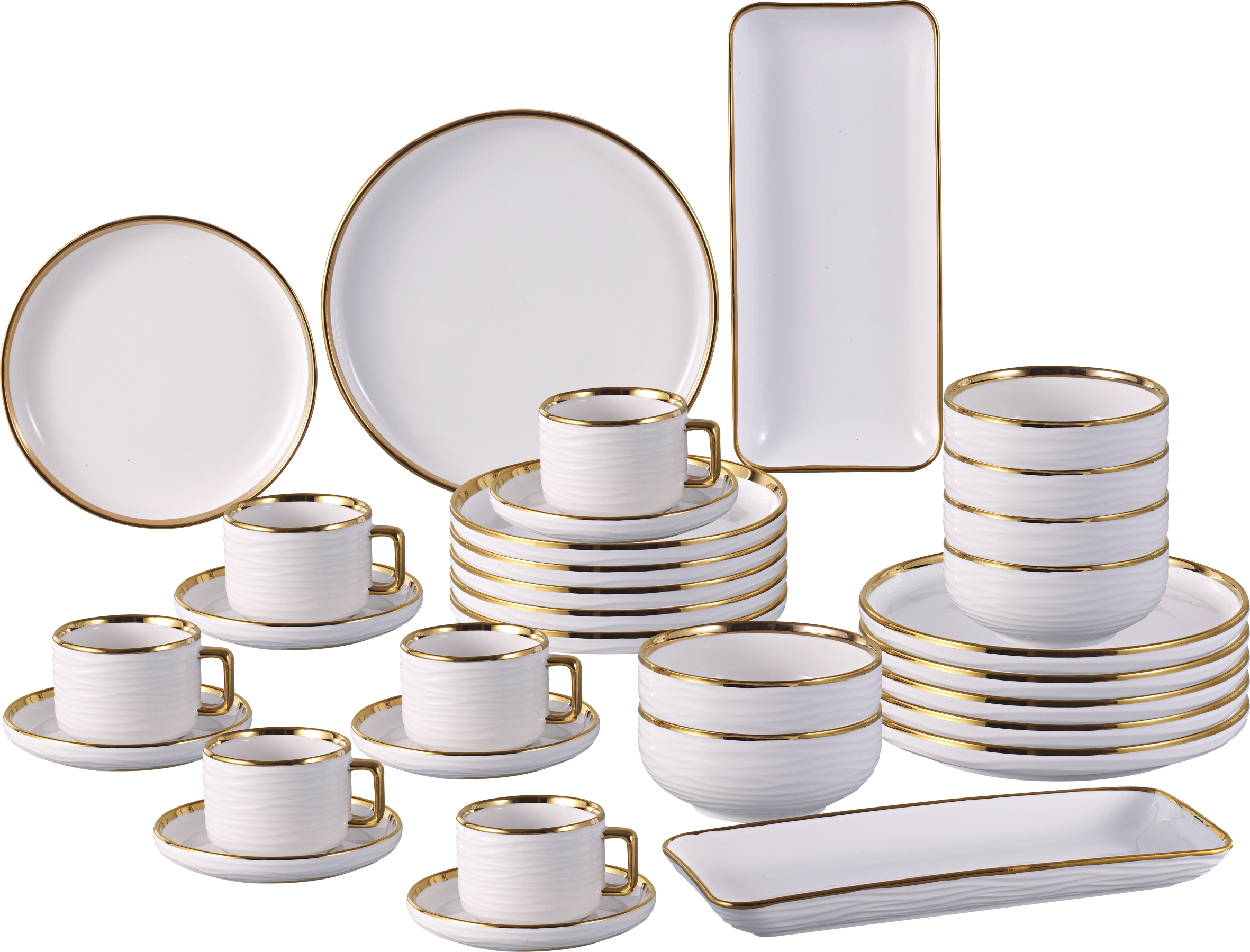 Высококачественный позолоченный белый фарфоровый набор керамических тарелок