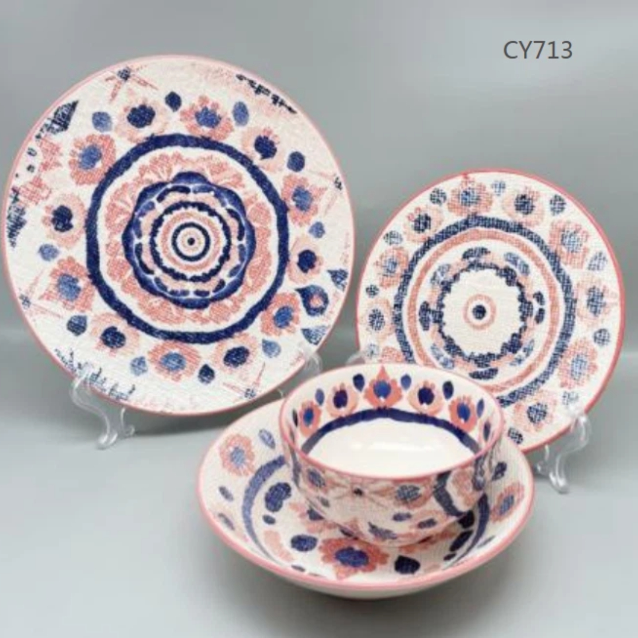 Набор из расписанных эмалью обеденной тарелки и миски, керамическая посуда в стиле ретро и высокого качества.