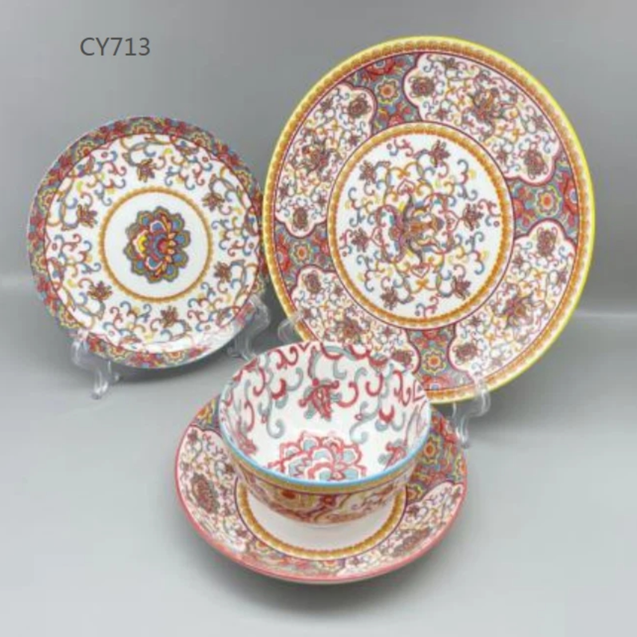 Набор из расписанных эмалью обеденной тарелки и миски, керамическая посуда в стиле ретро и высокого качества.