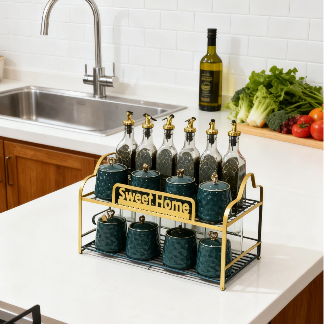 Высококачественная двухслойная керамическая подставка для хранения специй, компактная кухонная полка для хранения.