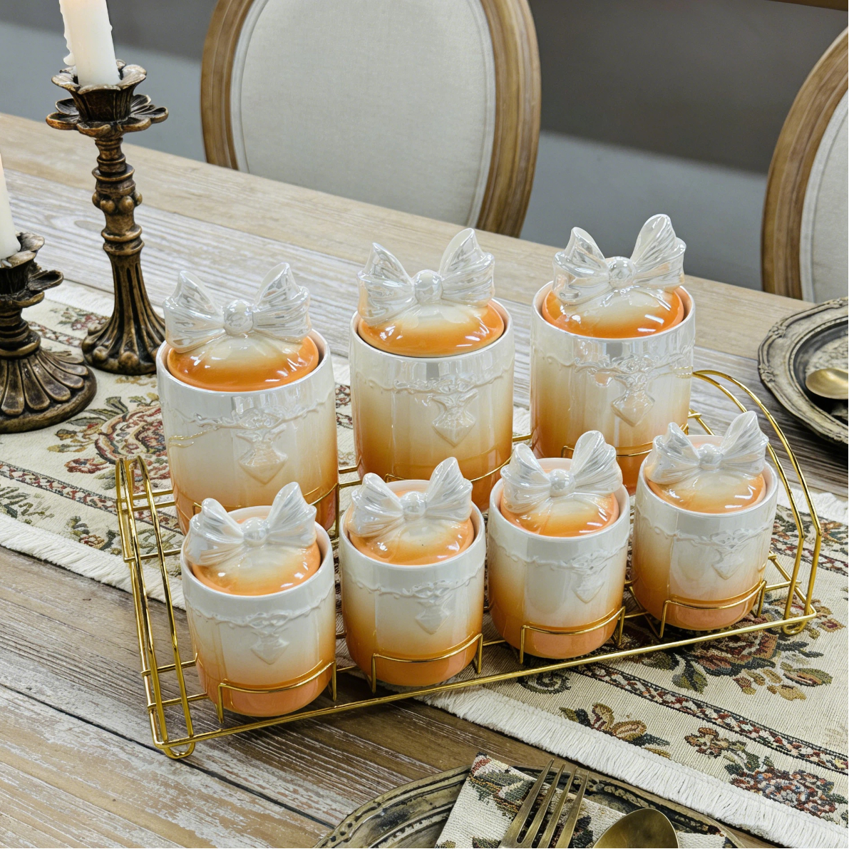 Прямые поставки с завода: баночки для специй с градиентными бантиками, идеально подходят для домашней кухни, 6 баночек с подставкой для хранения.