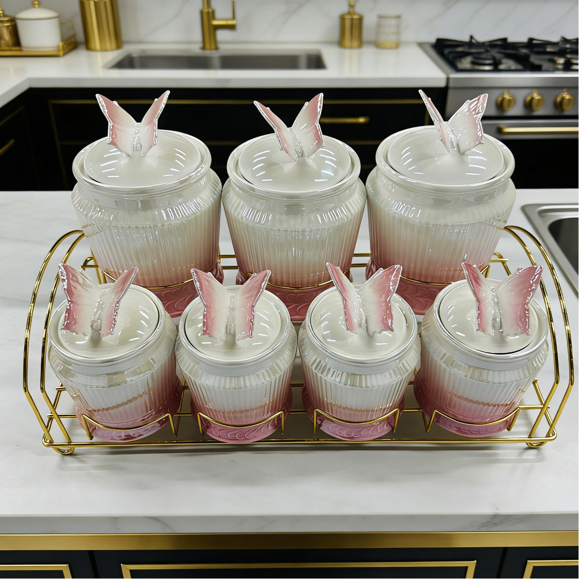 Прямые поставки с завода: баночки для специй с градиентными бантиками, идеально подходят для домашней кухни, 6 баночек с подставкой для хранения.