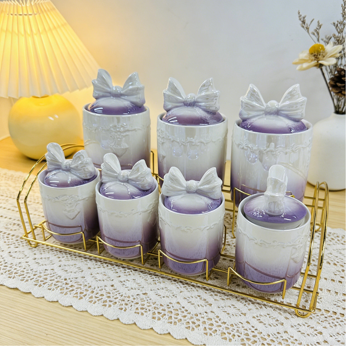 Прямые поставки с завода: баночки для специй с градиентными бантиками, идеально подходят для домашней кухни, 6 баночек с подставкой для хранения.