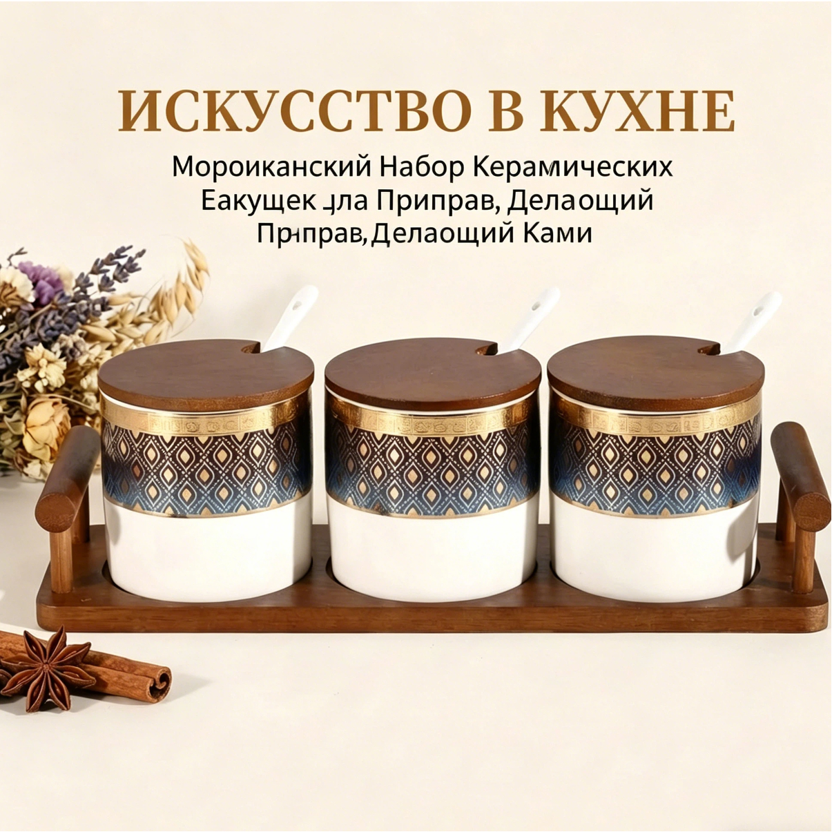 Набор из трех керамических баночек для специй в марокканском стиле, оптовая продажа по низкой цене.