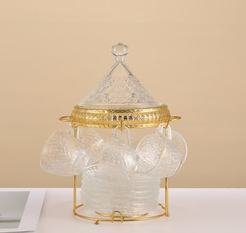 Железная стойка для подвешивания стеклянной кофейной чашки с крылом и подносом для закусок