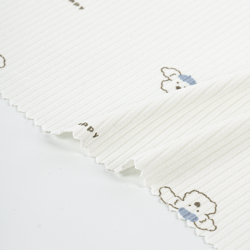 JY8055 Эластичная ребристая трикотажная ткань из полиэстера плотностью 220 г с принтом, мультяшный рисунок, для домашнего белья, базовый слой, артикул