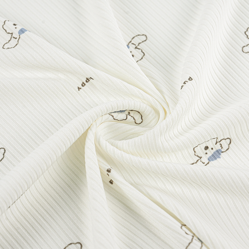 JY8055 Эластичная ребристая трикотажная ткань из полиэстера плотностью 220 г с принтом, мультяшный рисунок, для домашнего белья, базовый слой, артикул