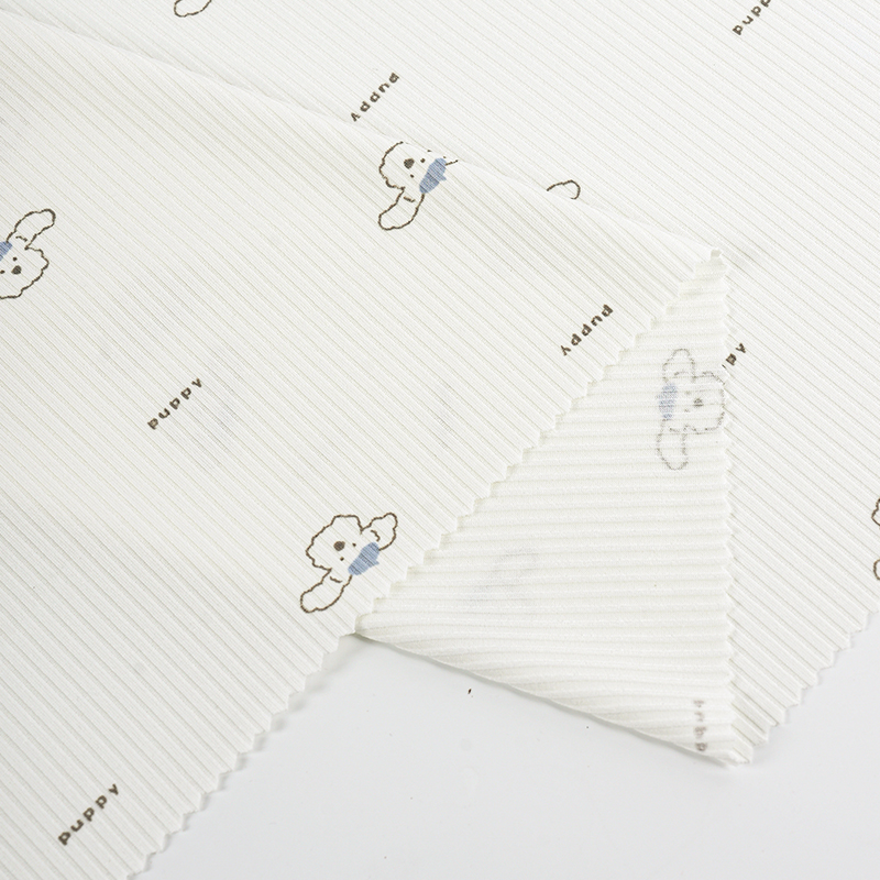 JY8055 Эластичная ребристая трикотажная ткань из полиэстера плотностью 220 г с принтом, мультяшный рисунок, для домашнего белья, базовый слой, артикул