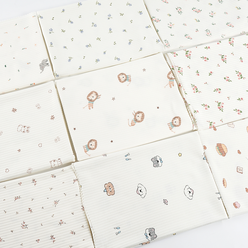 JY80618062 Эластичная трикотажная ткань с мультяшным принтом из хлопка и спандекса с добавлением аммония, идеально подходит для осенних и зимних детских комбинезонов и домашней одежды