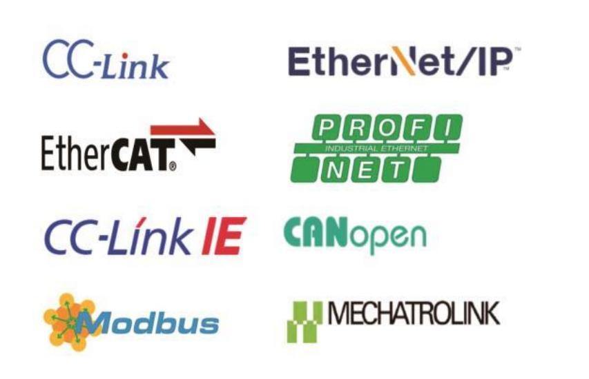 IP, EtherCAT, DeviceNet, Modbus RTU, PROFIBUS-DP