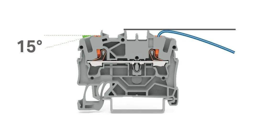 скошенная на 15° конструкция входного отверстия уменьшает трение проводов