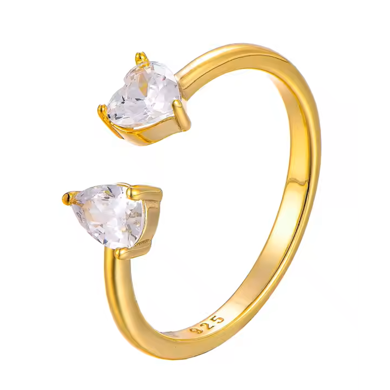 Изготовленные на заказ роскошные женские кольца Oem 18K Gold Plated Heart Cubic Zirconia Fine Jewelry anillos ajustables plata 925