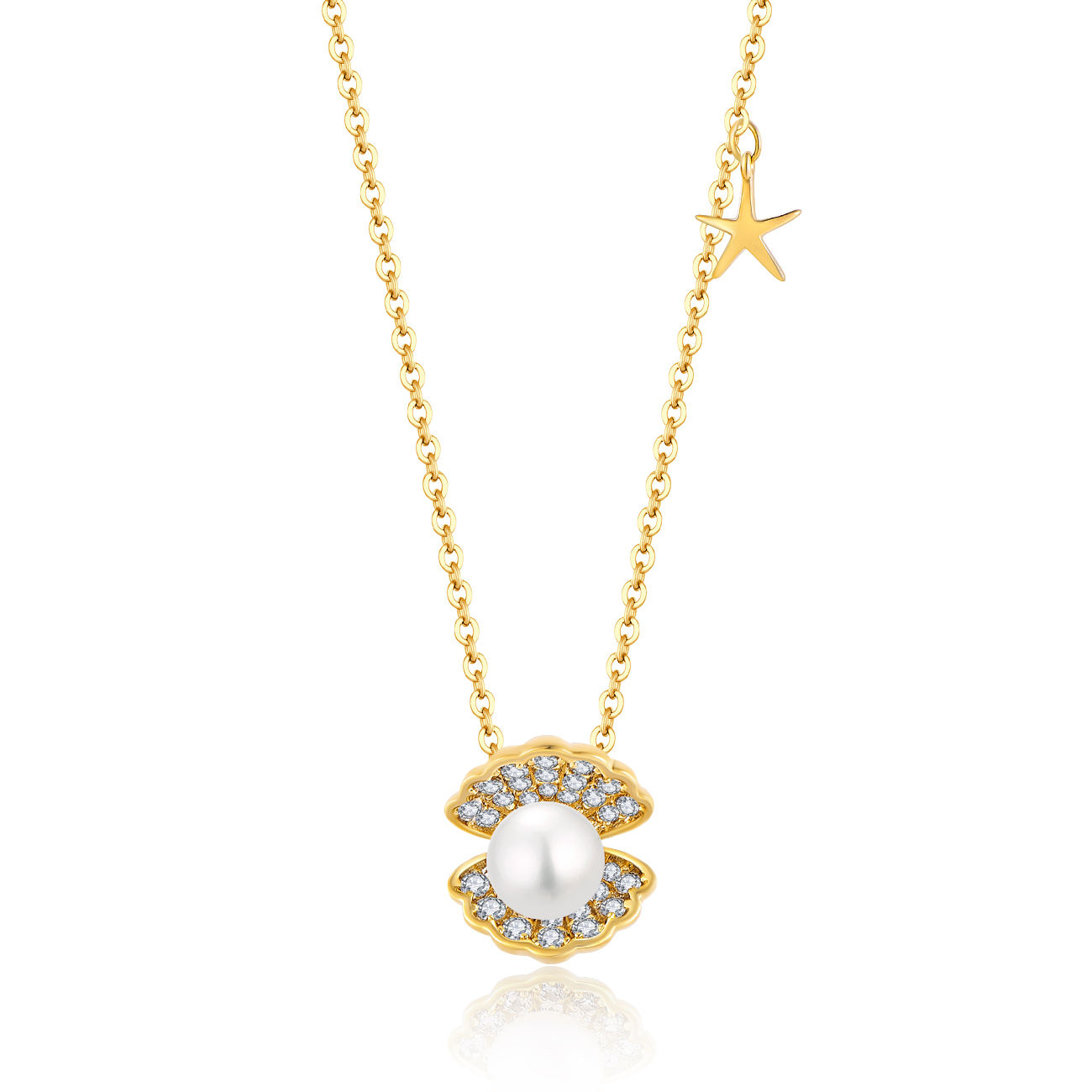 ENDLESS Сдела на заказ OEM ювелирные украшения 925 фунтов серебра 18k золотым покрытием Star Shell пресноводной жемчужины женского дня матери подарочные ожерелья