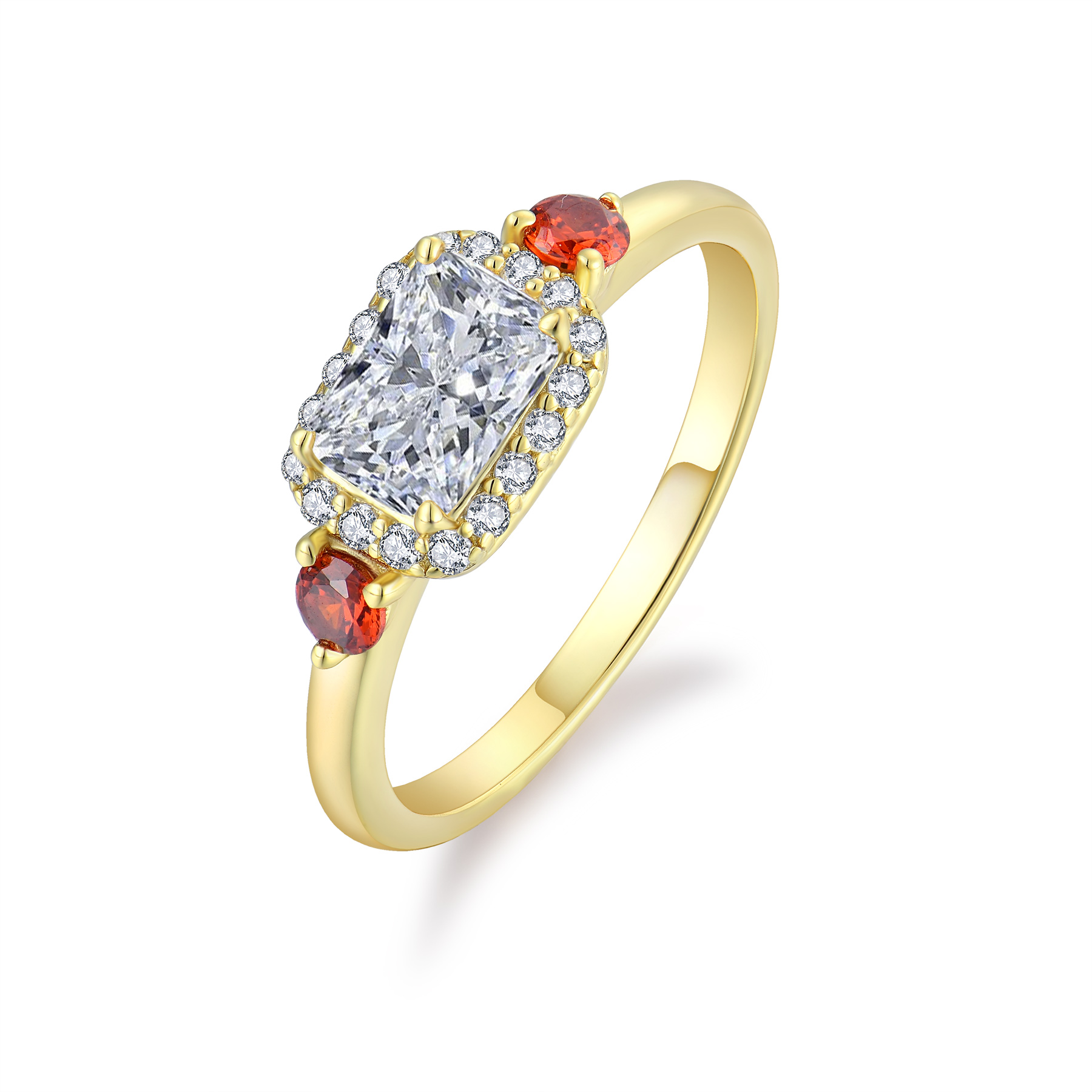 Классическое кольцо с фианитами и красными боковыми вставками | Серебро 925 пробы | Прямой поставщик ювелирных изделий из Китая | Поддержка OEM, логотипа и индивидуального дизайна