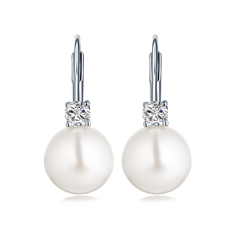 Oem Rhodium Plated женские серьги юбилей подарки серебряные белые пресноводные жемчужные серьги 925