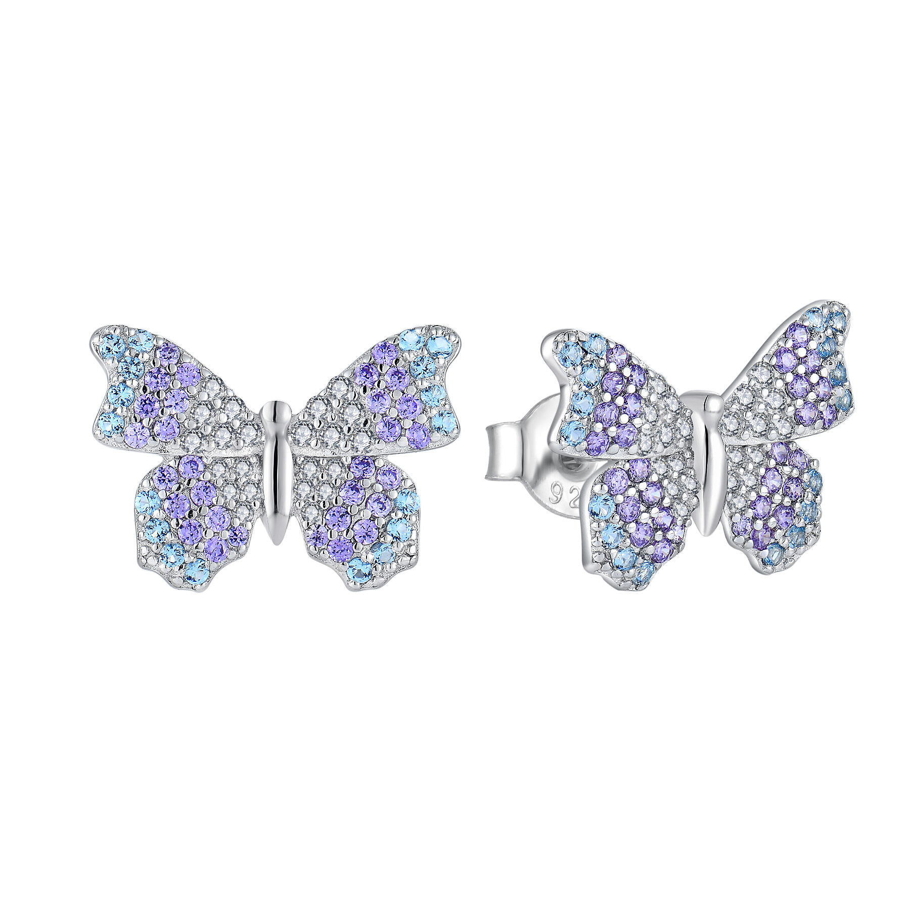 Обычай OEM Dainty Rhodium Plated 925 стерлинг серебра белый циркон разработан бабочки красивые ювелирные серьги жеребец для женщин