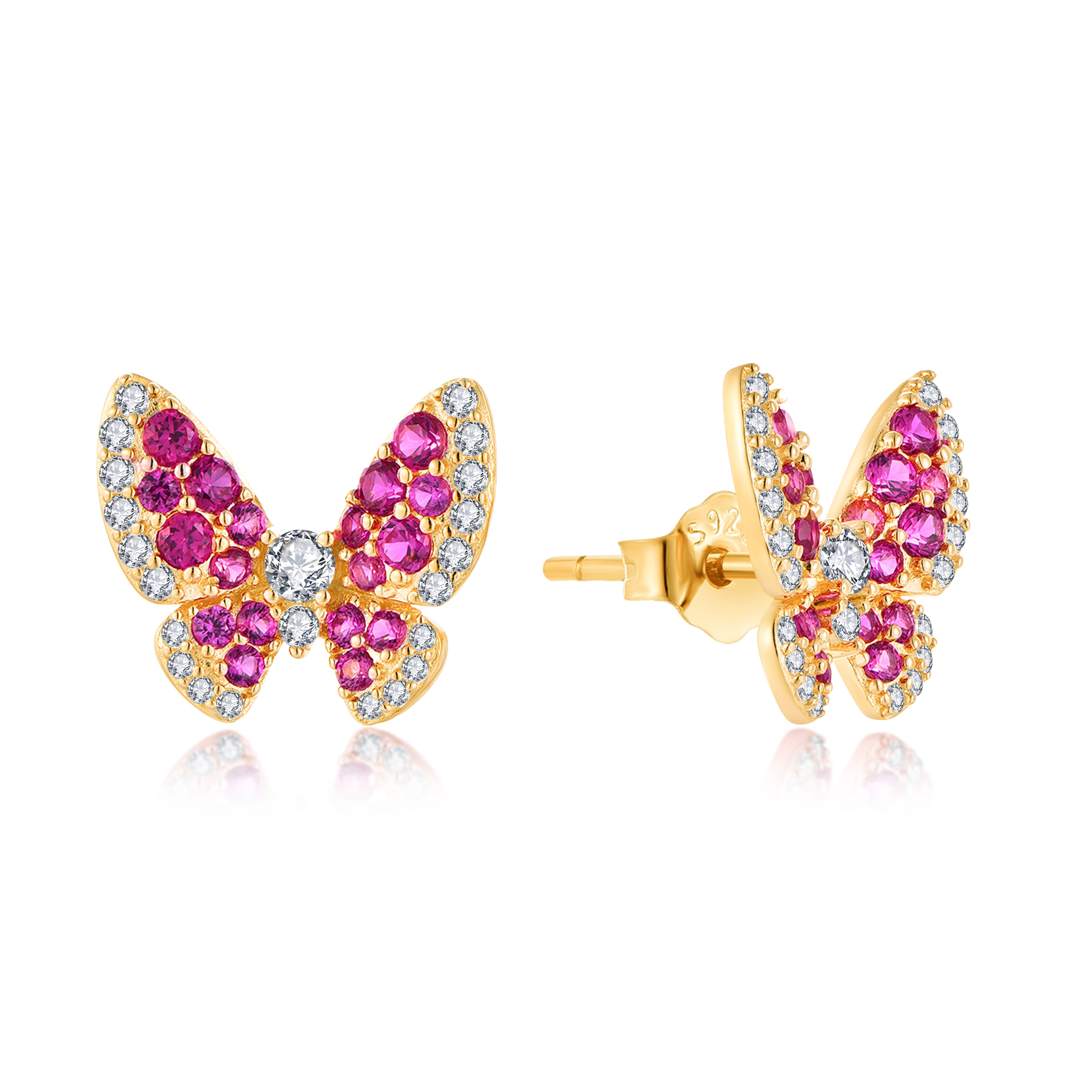 925 стерлингового серебра Ins ювелирные украшения 18K золотым покрытием бабочка кубический циркония серьги жеребец женщины роскошь