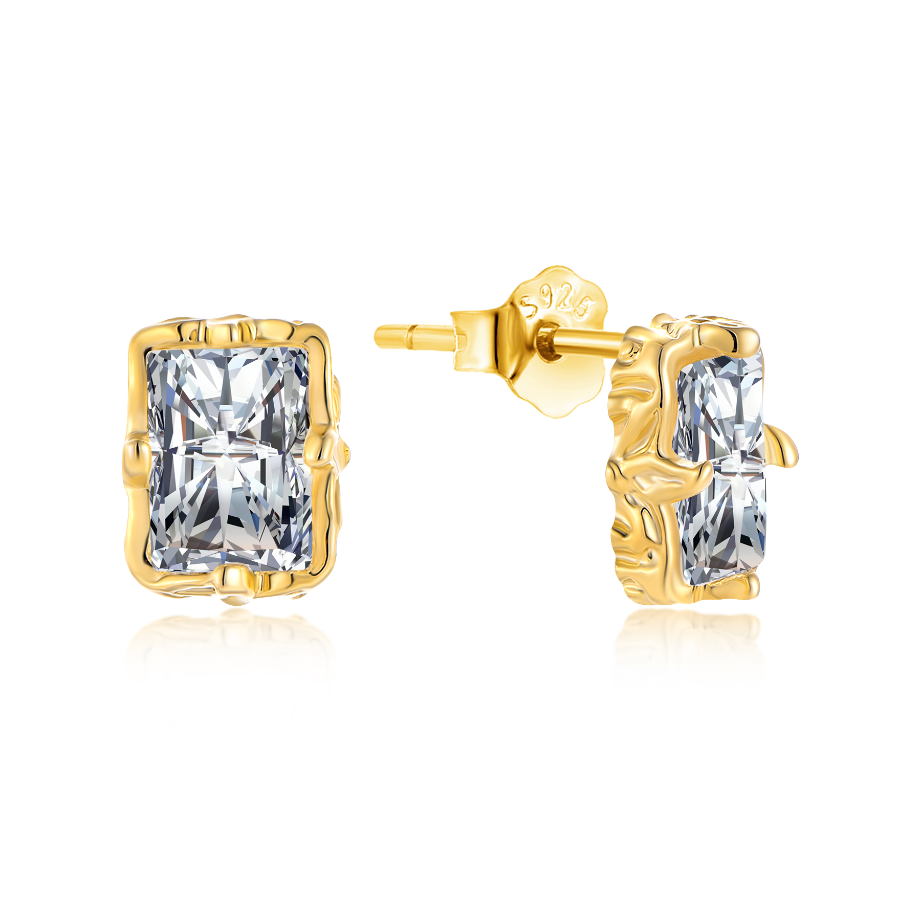 Роскошная ювелирная площадь 18K золотым покрытием 925 фунтов серебра кубический циркония серьги для женщин жеребец