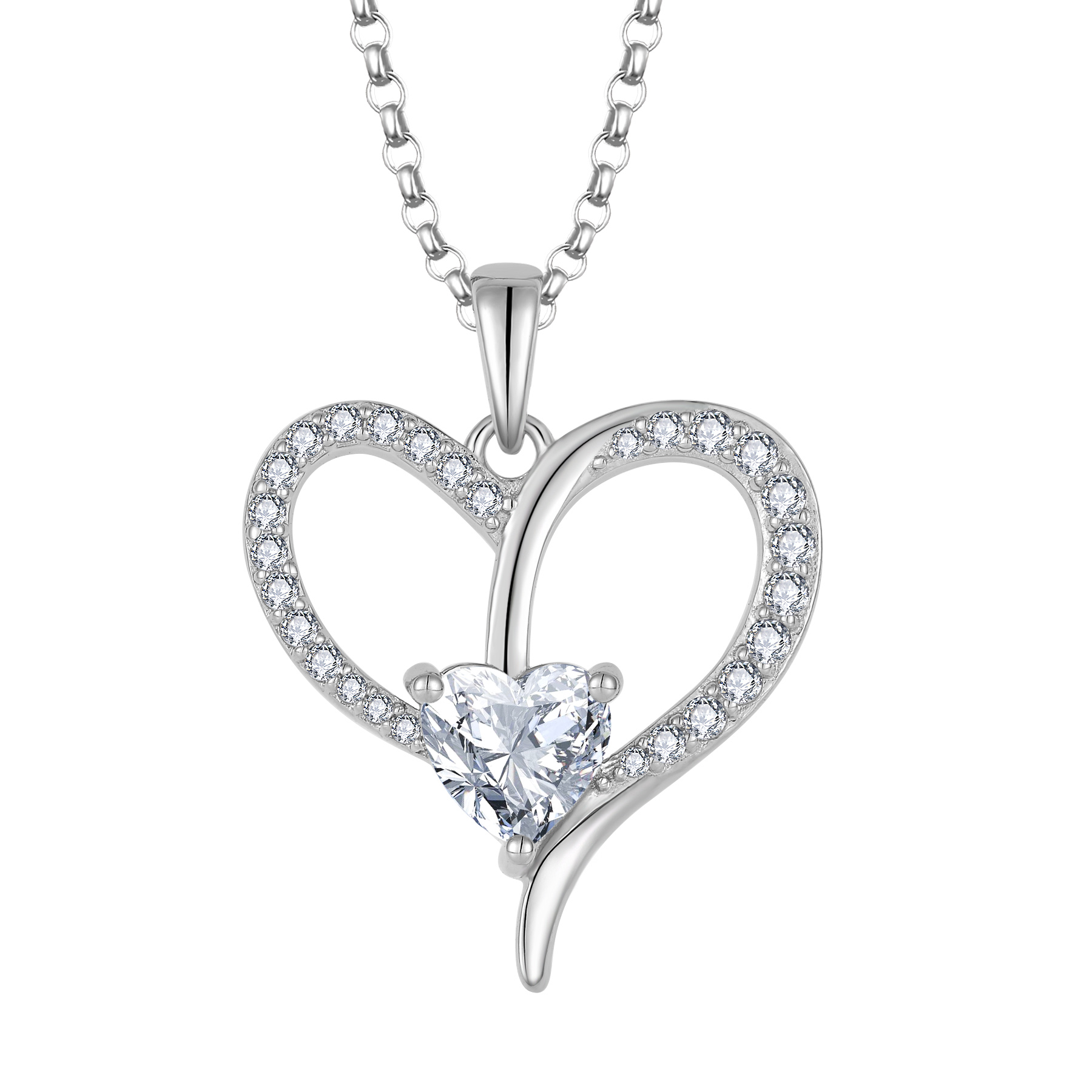 Ювелирные изделия 925 стерлинга серебра кубический циркония ювелирные изделия в форме сердца кулон Zircon ожерелье S925 женщин