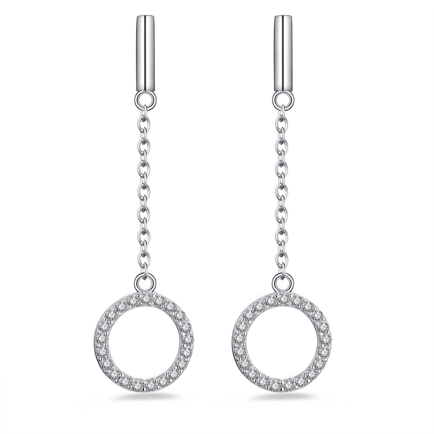 Женская ювелирная цепочка Большая капля длинной цепи 925 стерлинговых серебряных родиевых покрытых кольцевыми кольцами Падение циркона.