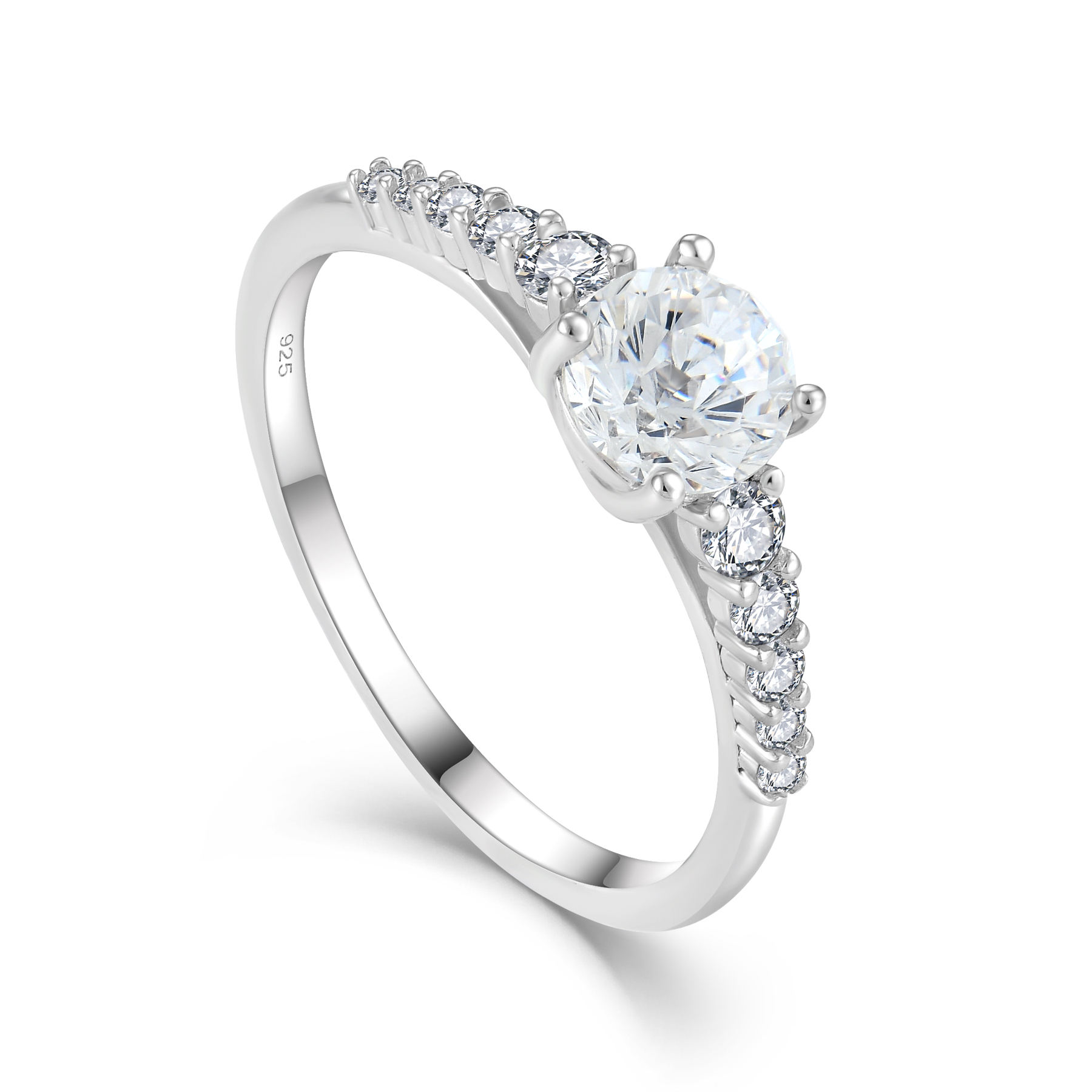 Женщины обручение вокруг блестящей резки CZ кольцо классической простой 925 фунтов серебристого кольца бриллианта