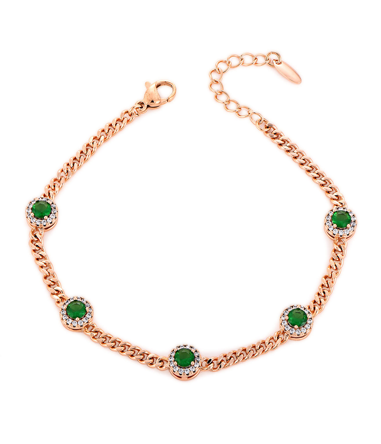 Обычай OEM ювелирные украшения 925 серебра 18K розового золота покрытый многоцветным вокруг зеленый кубический циркон браслет браслет женщины подарок