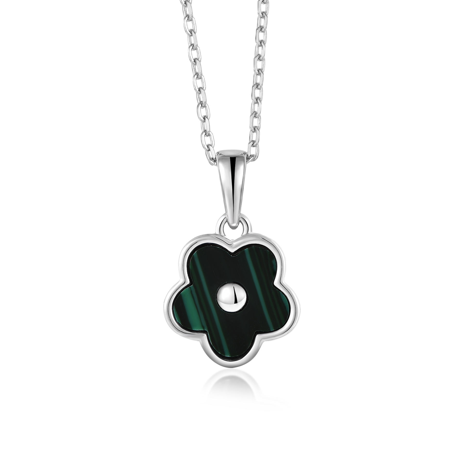 Пользовательское ювелирное украшение 925 фунтов серебра малахита малахита пять листья клевера цветочный кулон ожерелье женщин