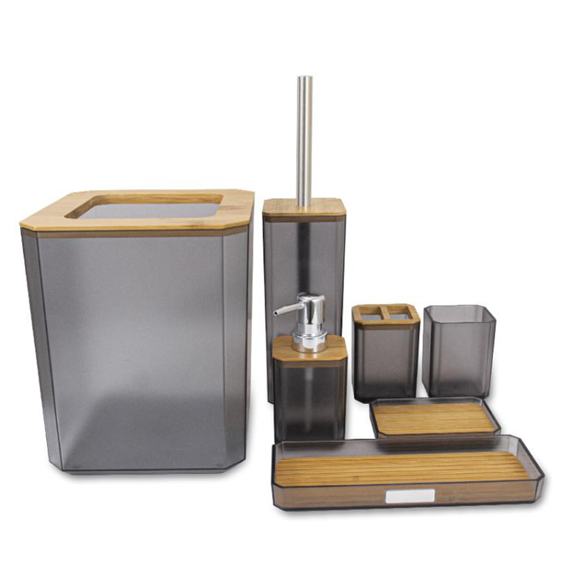 Набор для ванной 7 предметов бамбук + пластик, современный дизайн