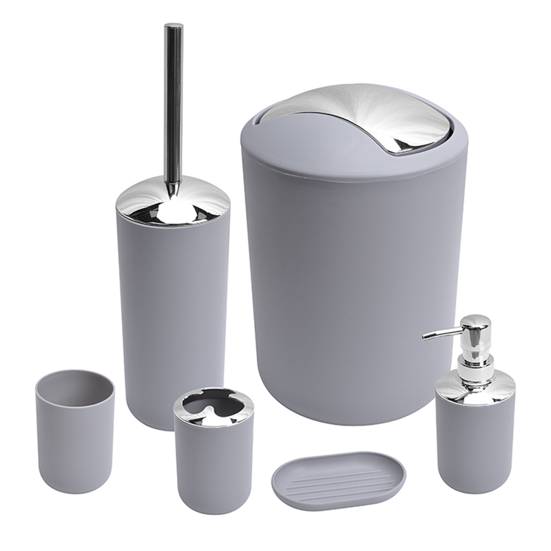 Комплект аксессуаров для ванной матовый с хромированными деталями (черный, серый) | Современный набор для санузла