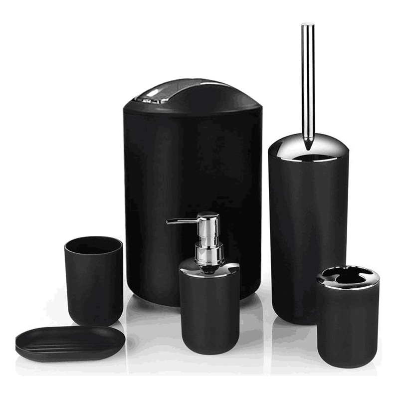 Комплект аксессуаров для ванной матовый с хромированными деталями (черный, серый) | Современный набор для санузла