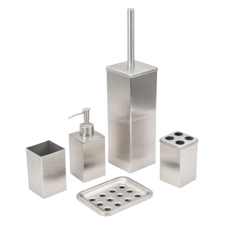 Набор аксессуаров для ванной из нержавеющей стали 5 в 1 – современный квадратный дизайн, прочный, гигиеничный, идеален для минималистичного интерьера